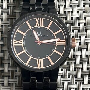 ALFRED SUNG Black and Rose Gold Timepiece